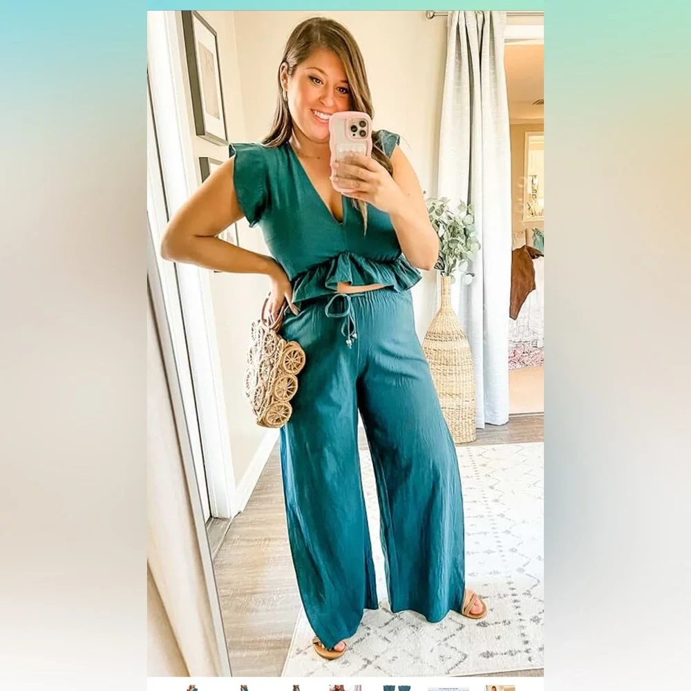 Two-Piece Linen Ruffle Set - Picture 3 of 4